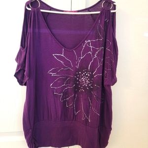 Purple Flowered Dressy / Casual Julie's Closet Shirt - 2X